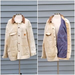 Vintage 90s y2k Wrangler Blanket Lined Distressed Thrashed Tan Barn Chore Coat